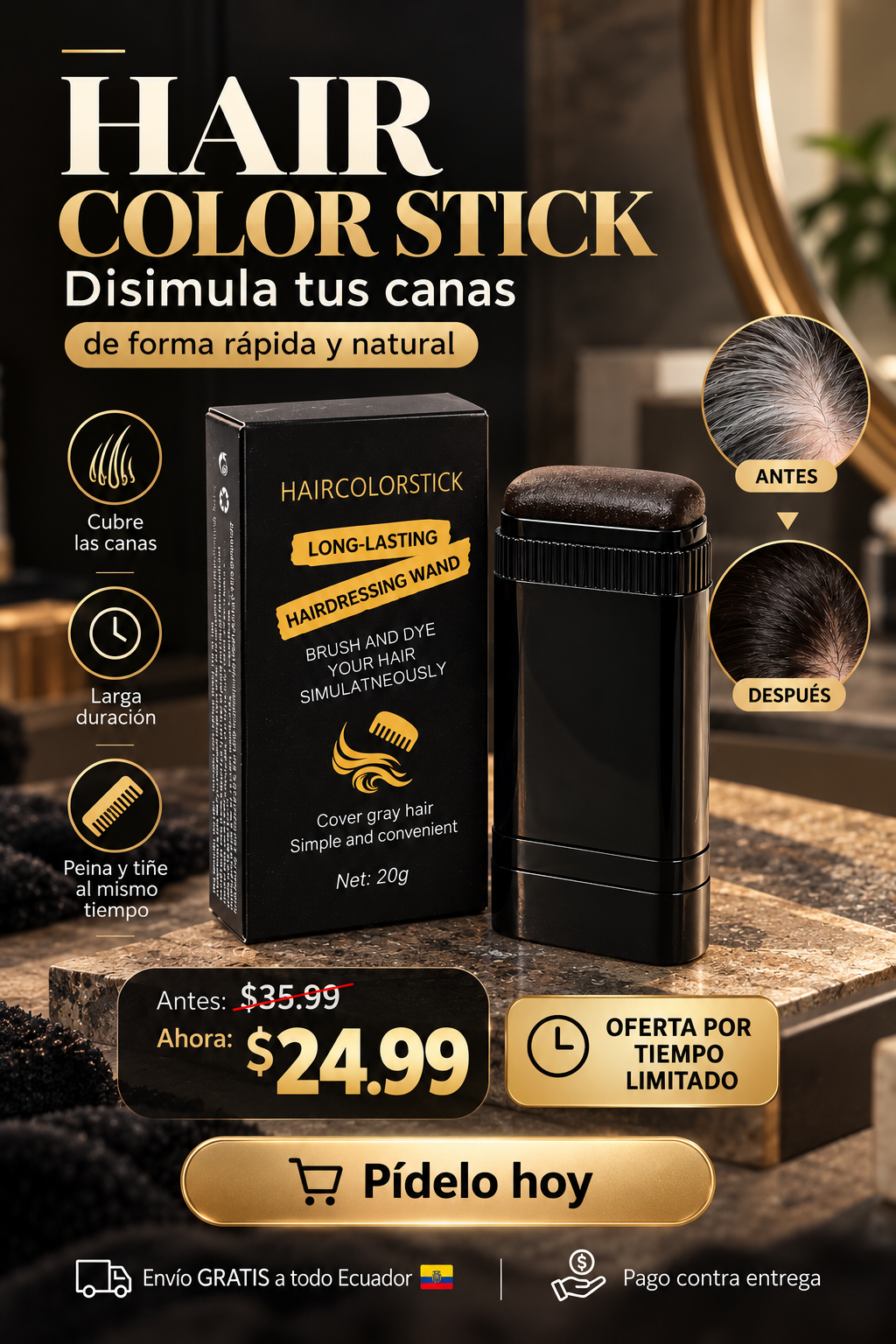 Hair Color Stick – Cubrecanas en barra con peine integrado